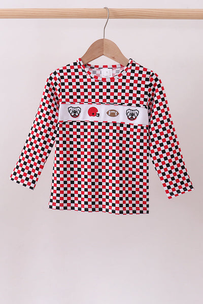 Checkered Georgia dog embroidery top