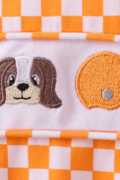 Orange Tennessee puppy bow embroidery checkered bubble