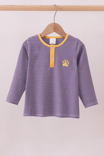Premium Purple LSU stripe embroidery top