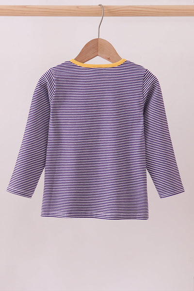 Premium Purple LSU stripe embroidery top