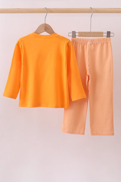Premium Orange Tennessee football embroidery gingham pants set
