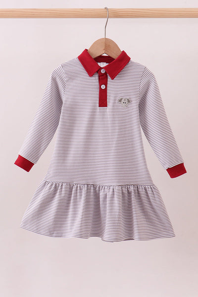 Premium Gray Alabama stripe elephant embroidery dress