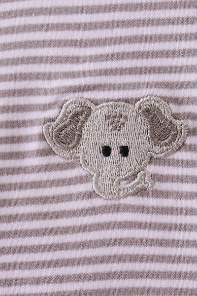 Premium Gray Alabama stripe elephant embroidery dress