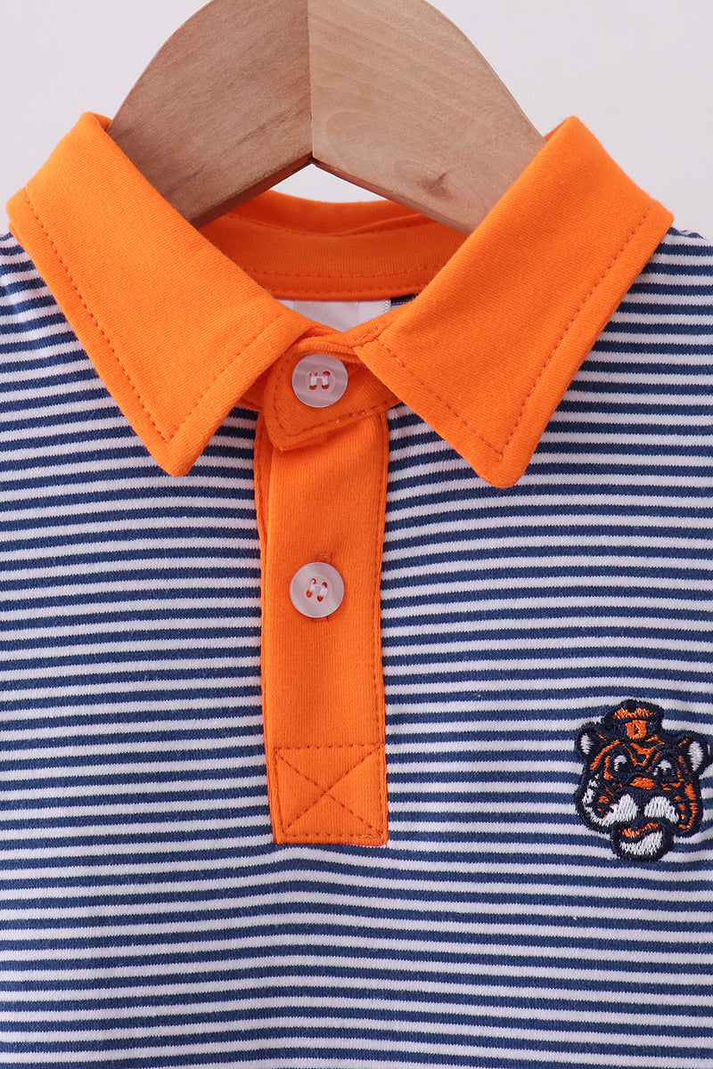 Premium Blue Auburn stripe tiger embroidery dress