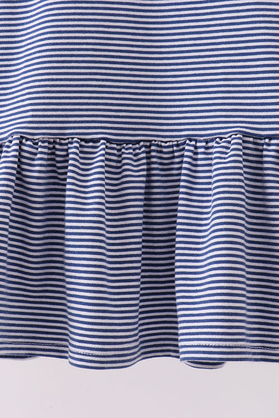 Premium Blue Auburn stripe tiger embroidery dress