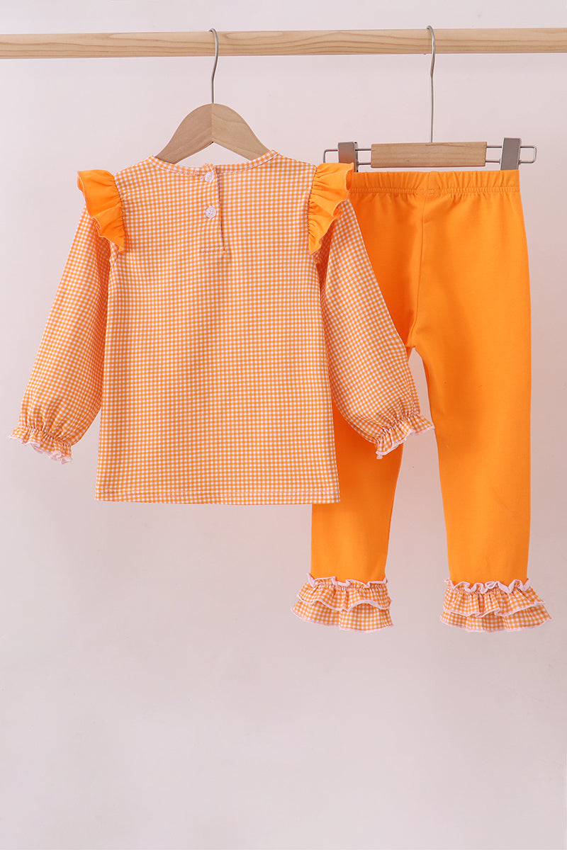 Premium Orange Tennessee puppy football embroidery ruffle pants set