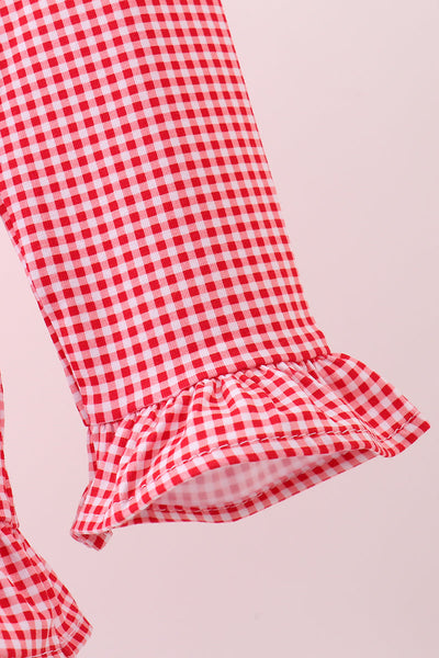 Premium red Georgia embroidery ruffle top