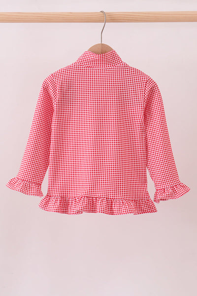 Premium red Georgia embroidery ruffle top