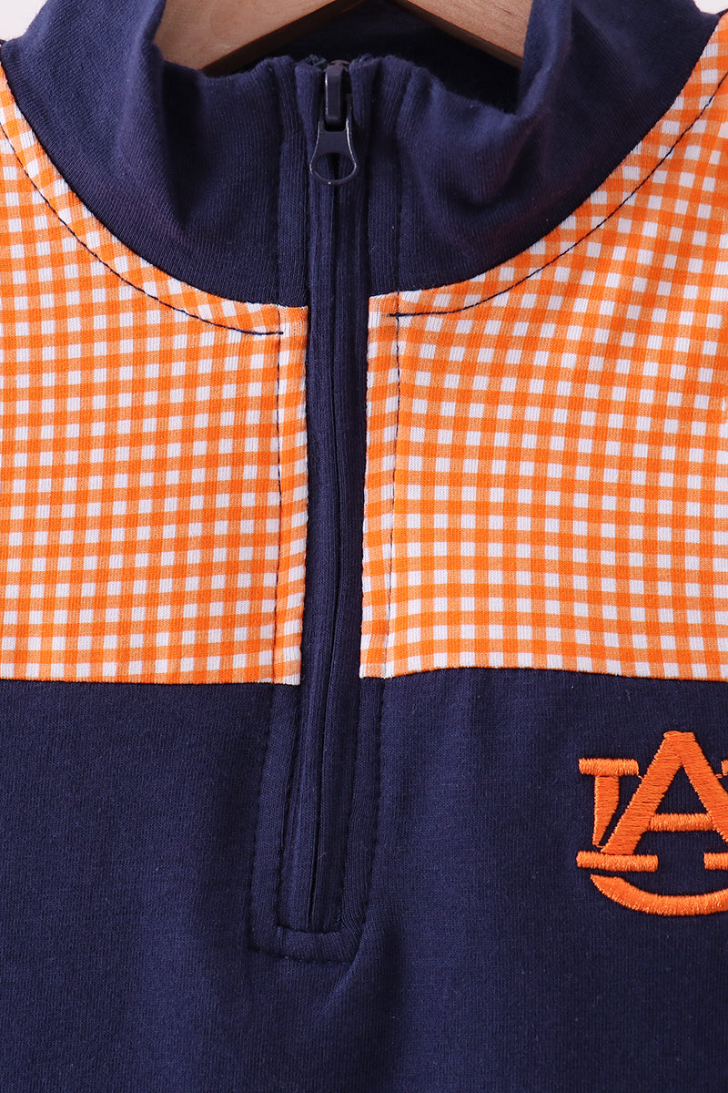 Premium Navy Auburn embroidery ruffle top