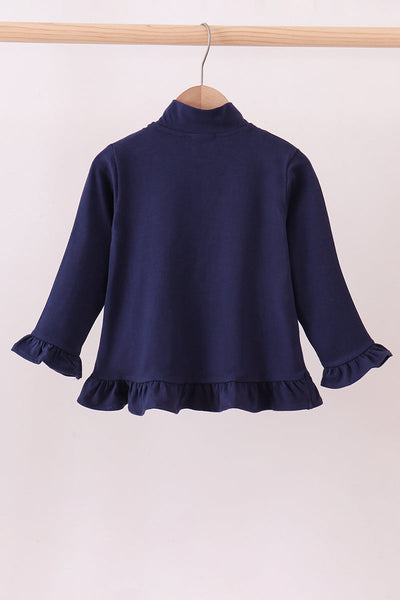 Premium Navy Auburn embroidery ruffle top