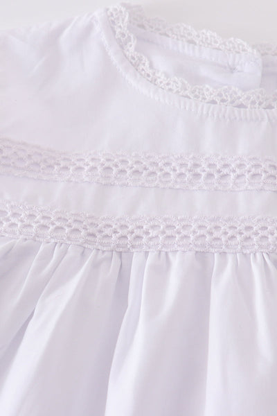 Premium white floral embroidery ruffle dress