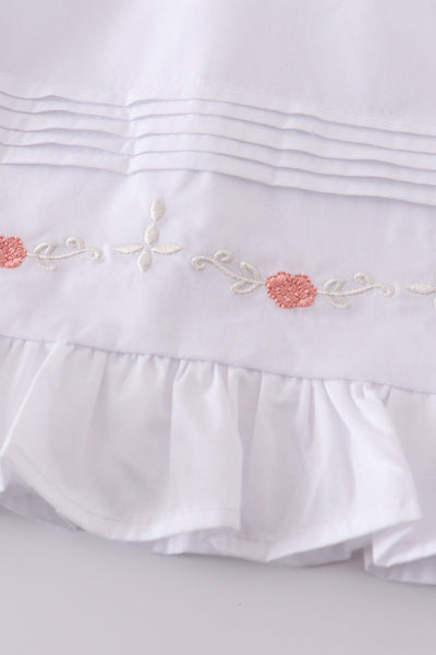Premium white floral embroidery ruffle dress