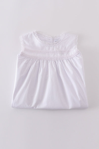 Premium white floral embroidery ruffle dress