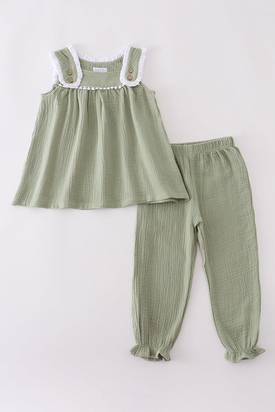 Premium sage ruffle pants set