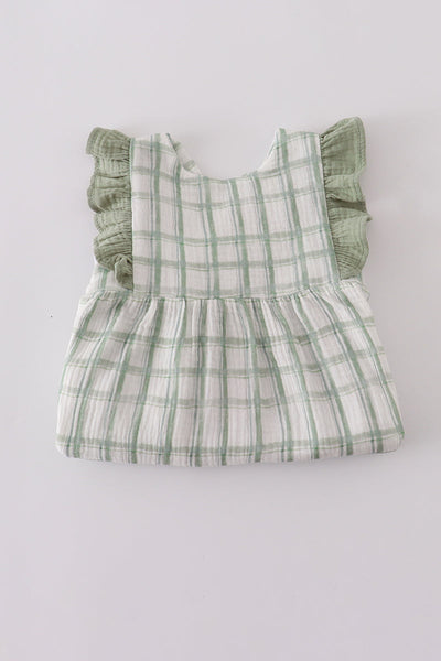Premium sage ruffle plaid dress