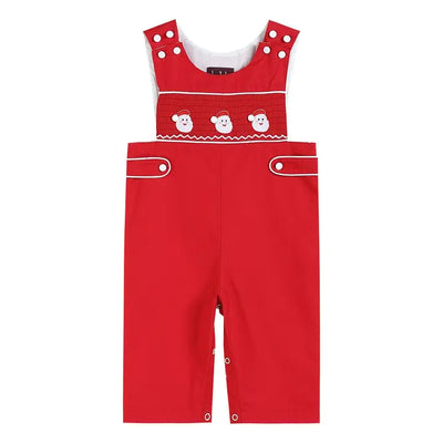 Navy Red Santa Smocked Sibling Set