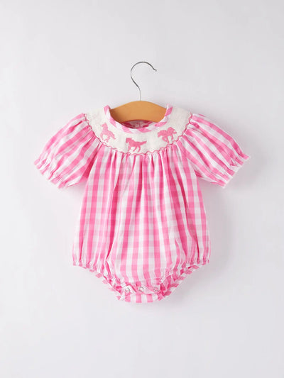 Pink Smocked Horse Gingham Match