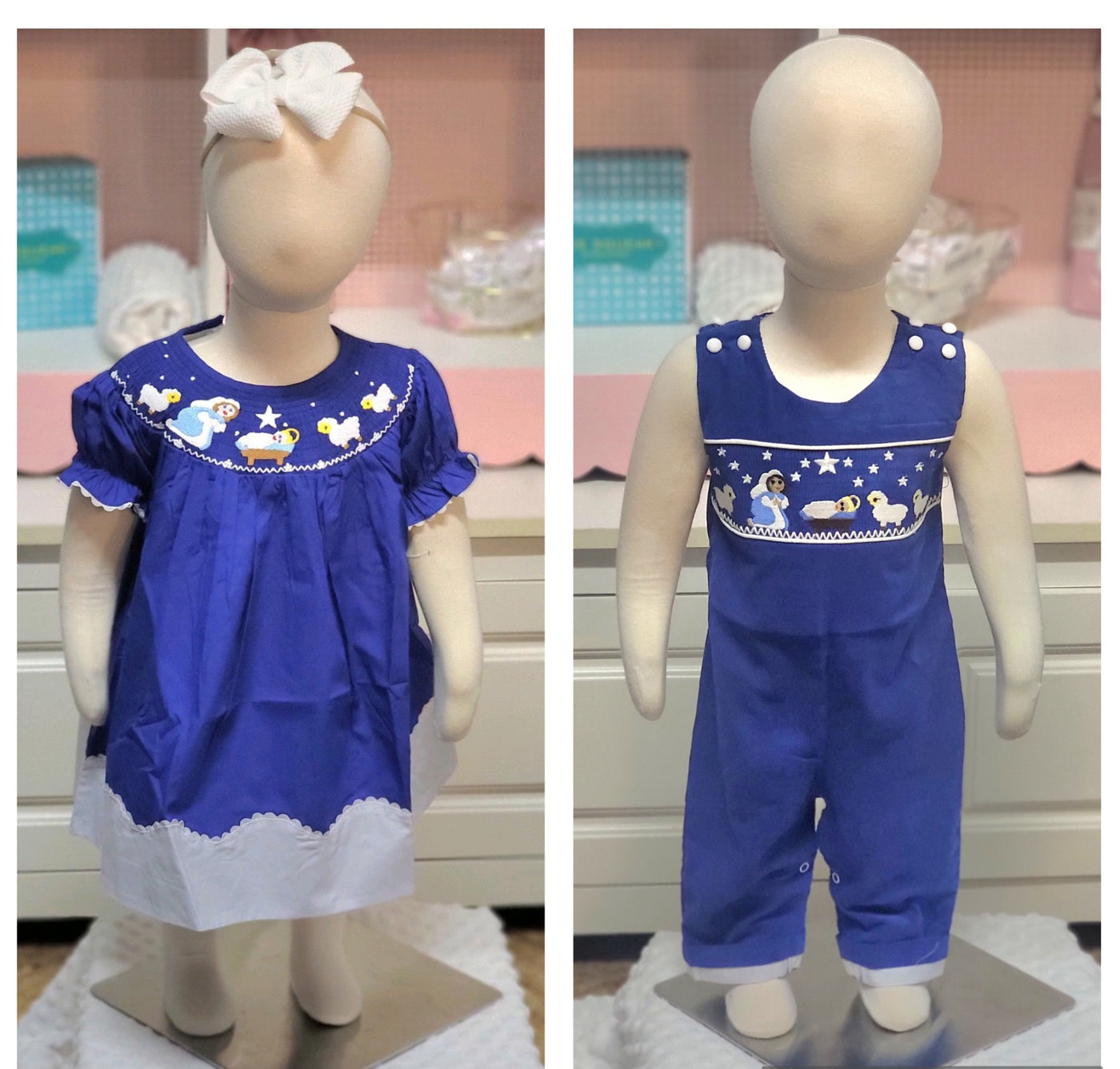 Royal Blue Nativity Smock Sibling Set