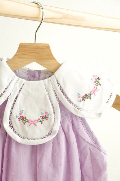 Lavender floral bow embroidery swiss dot girl bubble