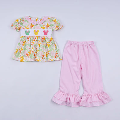 Sweet island character hand smocked ruffle pants set