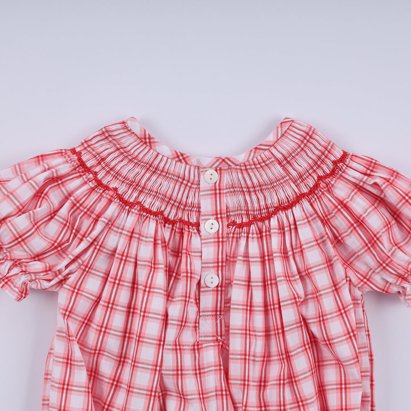 Red christmas santa claus hand smocked plaid bubble