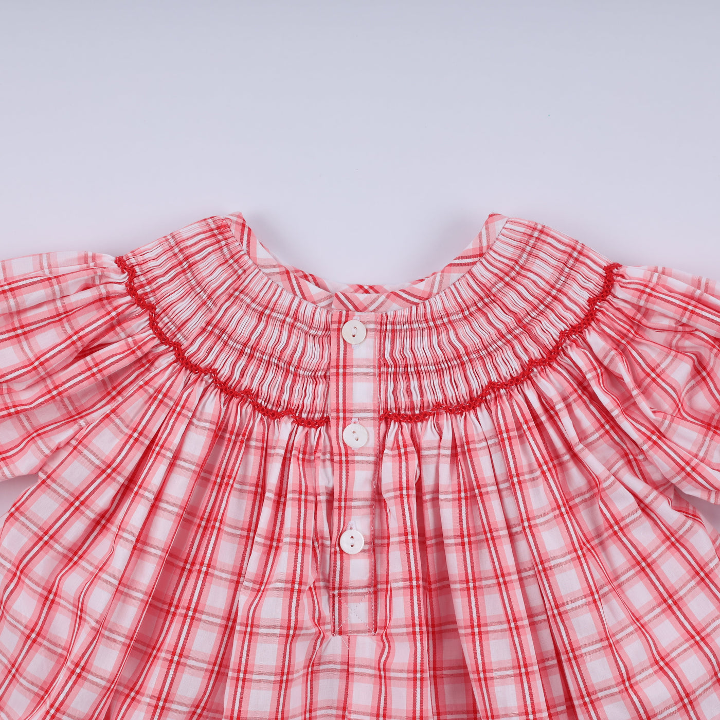 Red christmas santa claus hand smocked plaid bloomer set