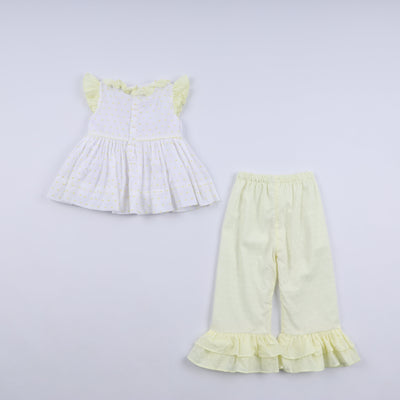 Mustard character hand smocked ruffle pants set