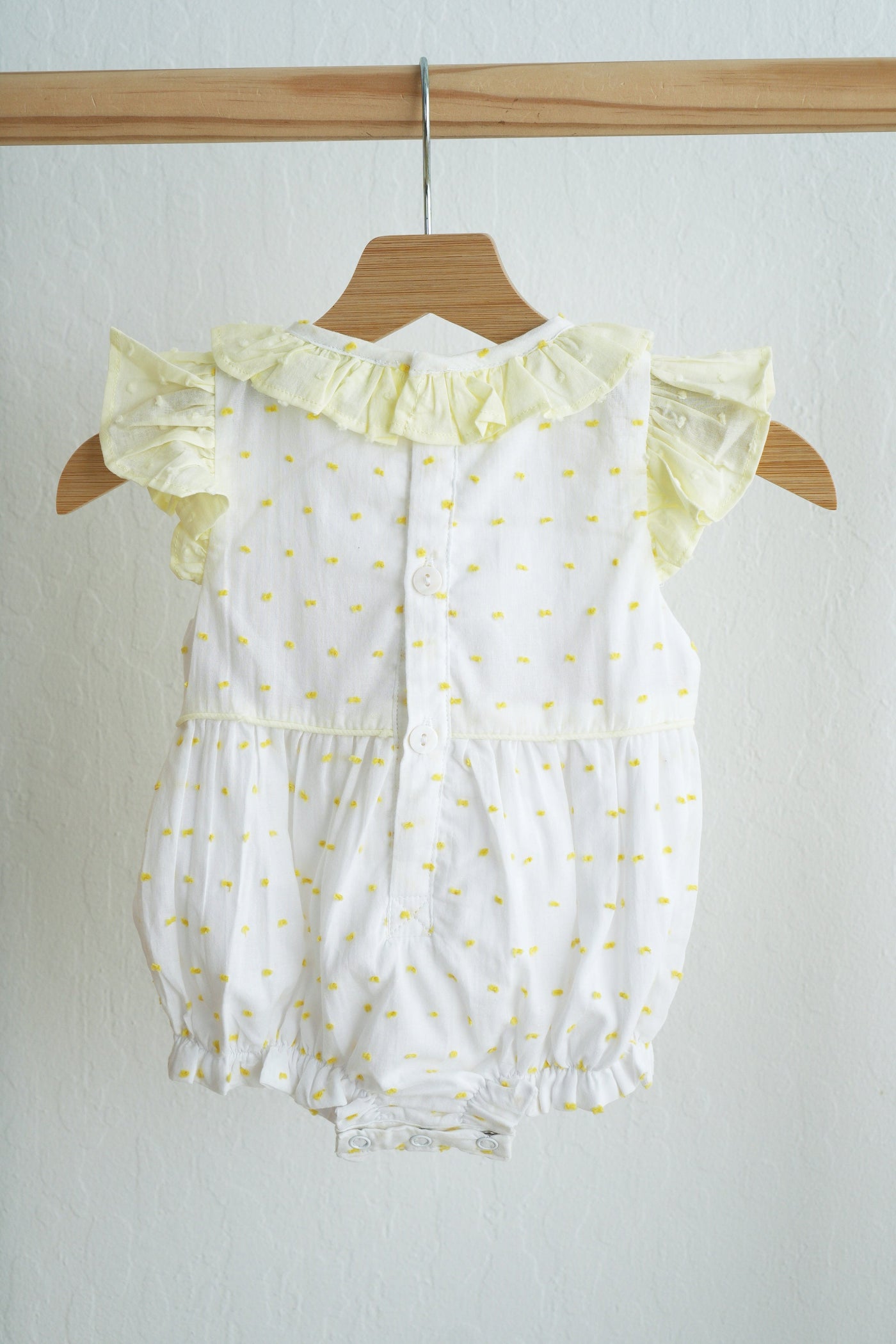 Mustard character hand smocked ruffle bubble