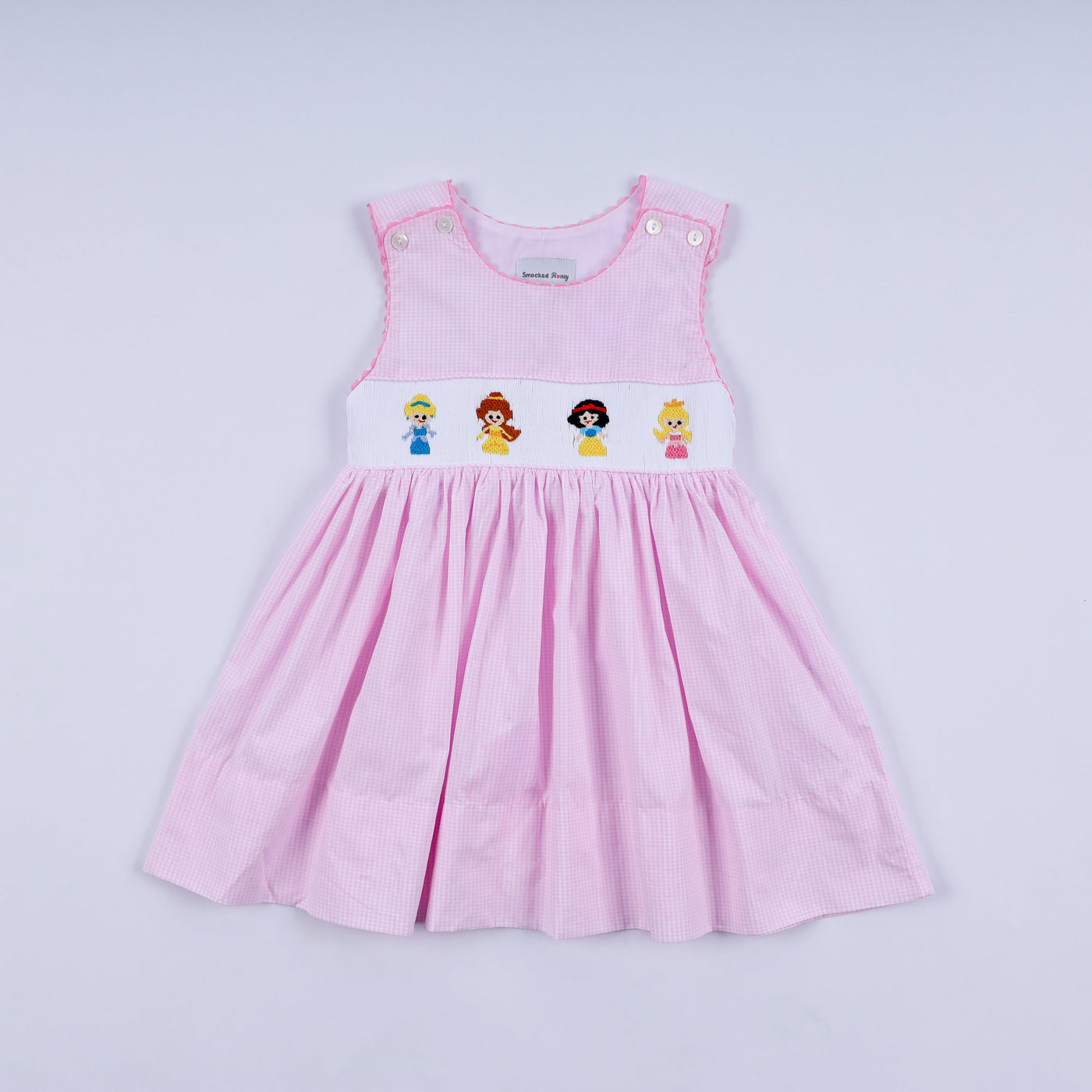 Pink princess hand smocked plaid dress