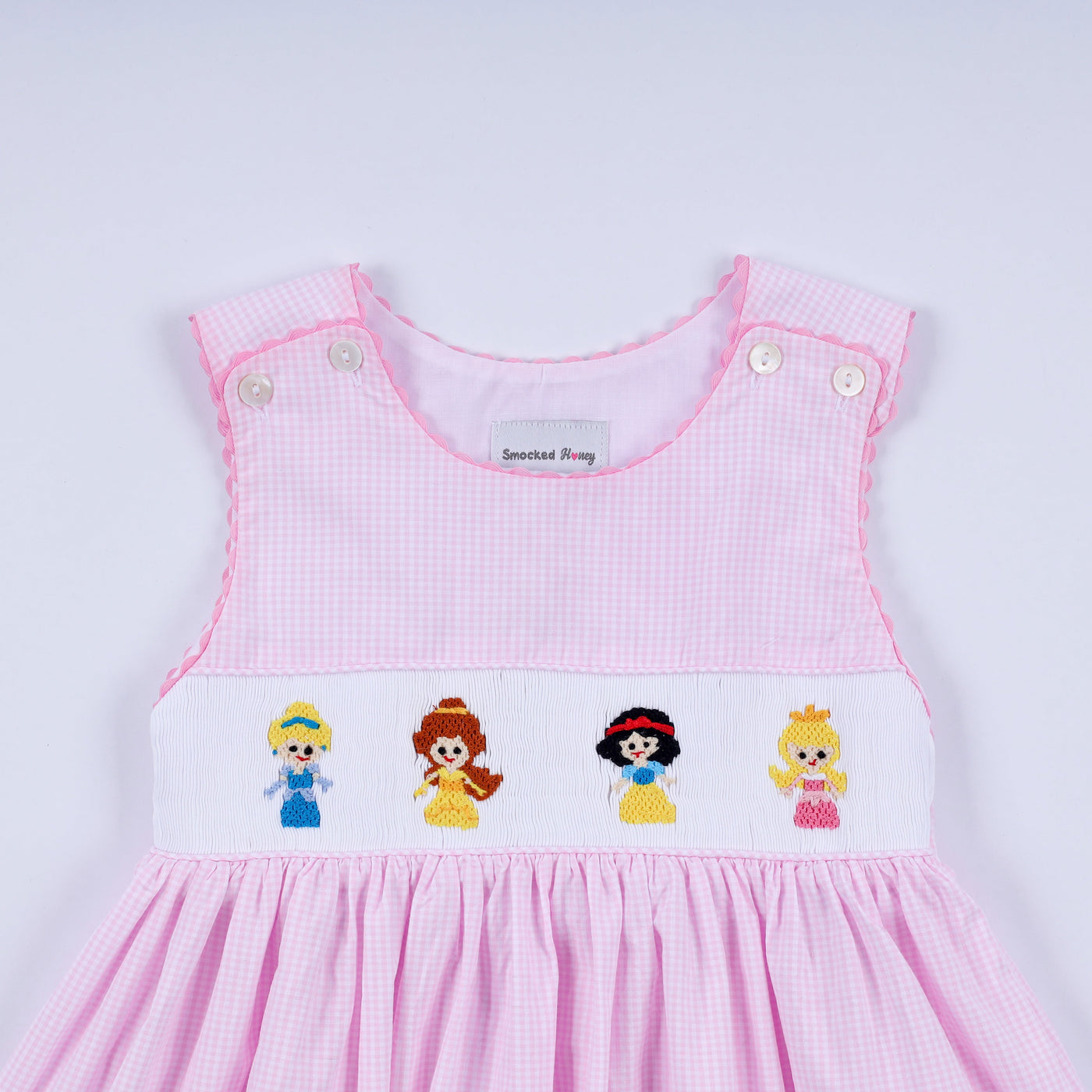 Pink princess hand smocked plaid dress