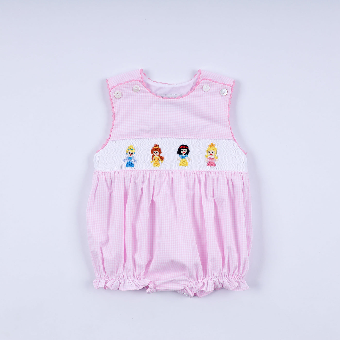 Pink princess hand smocked plaid bubble