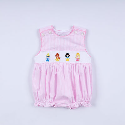 Pink princess hand smocked plaid bubble