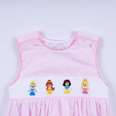 Pink princess hand smocked plaid bubble