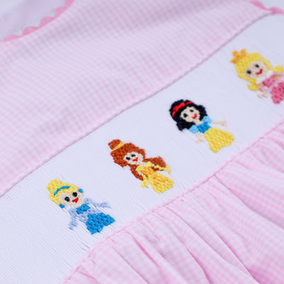Pink princess hand smocked plaid bubble