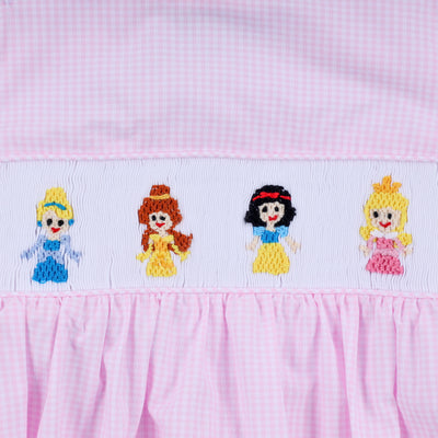 Pink princess hand smocked plaid bubble