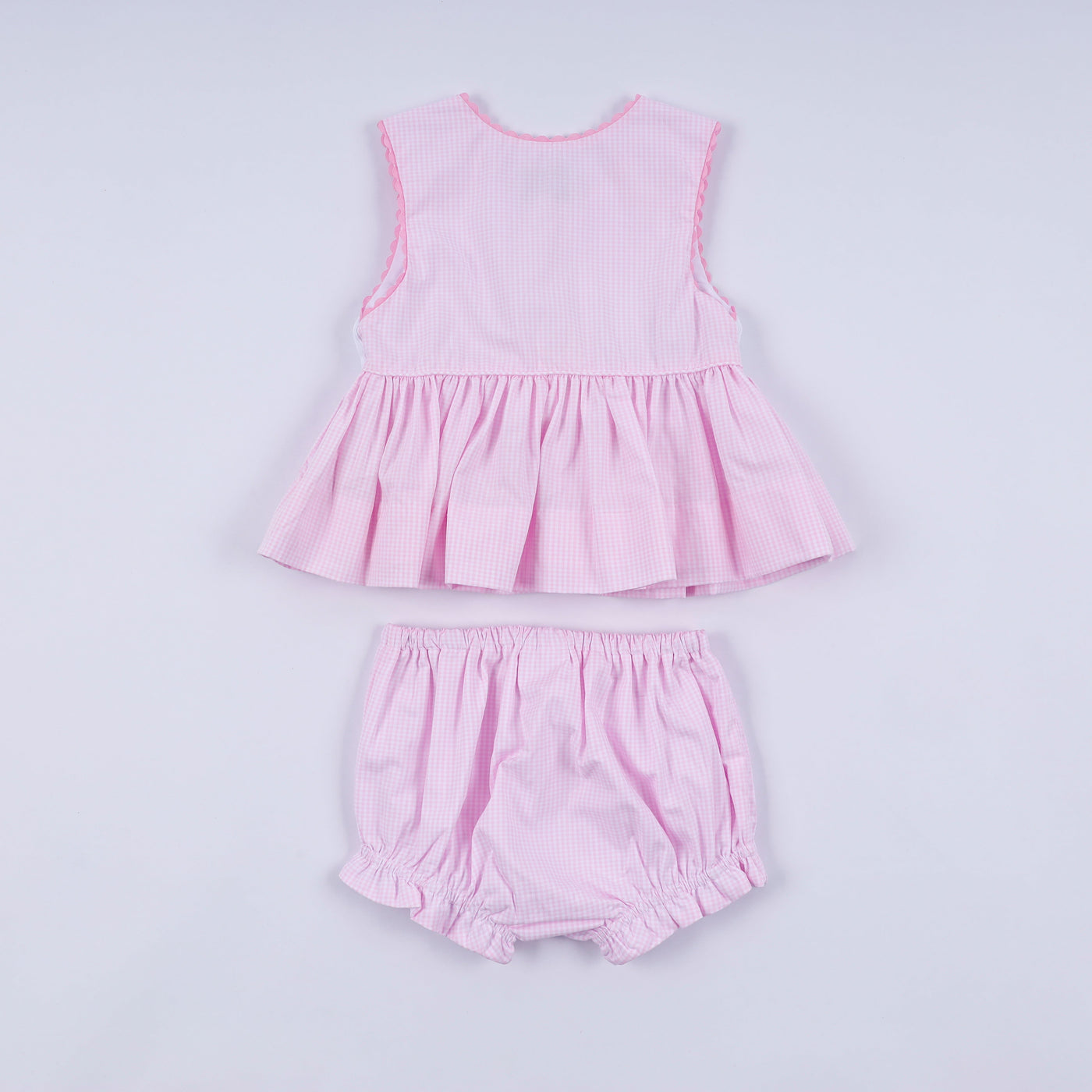 Pink princess hand smocked plaid bloomer set