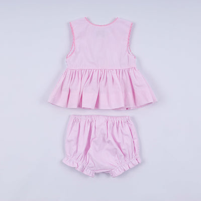 Pink princess hand smocked plaid bloomer set
