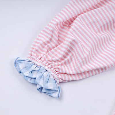 Pink candy cane bow hand smocked ruffle dress