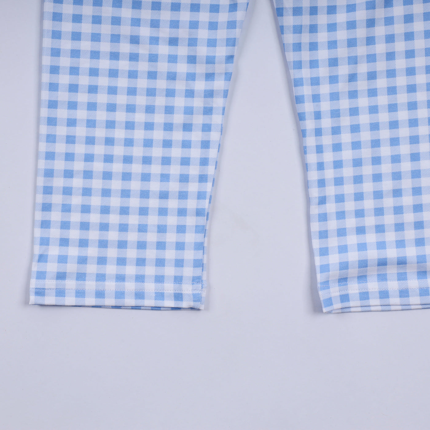 Blue gingerbread hand smocked gingham pants set