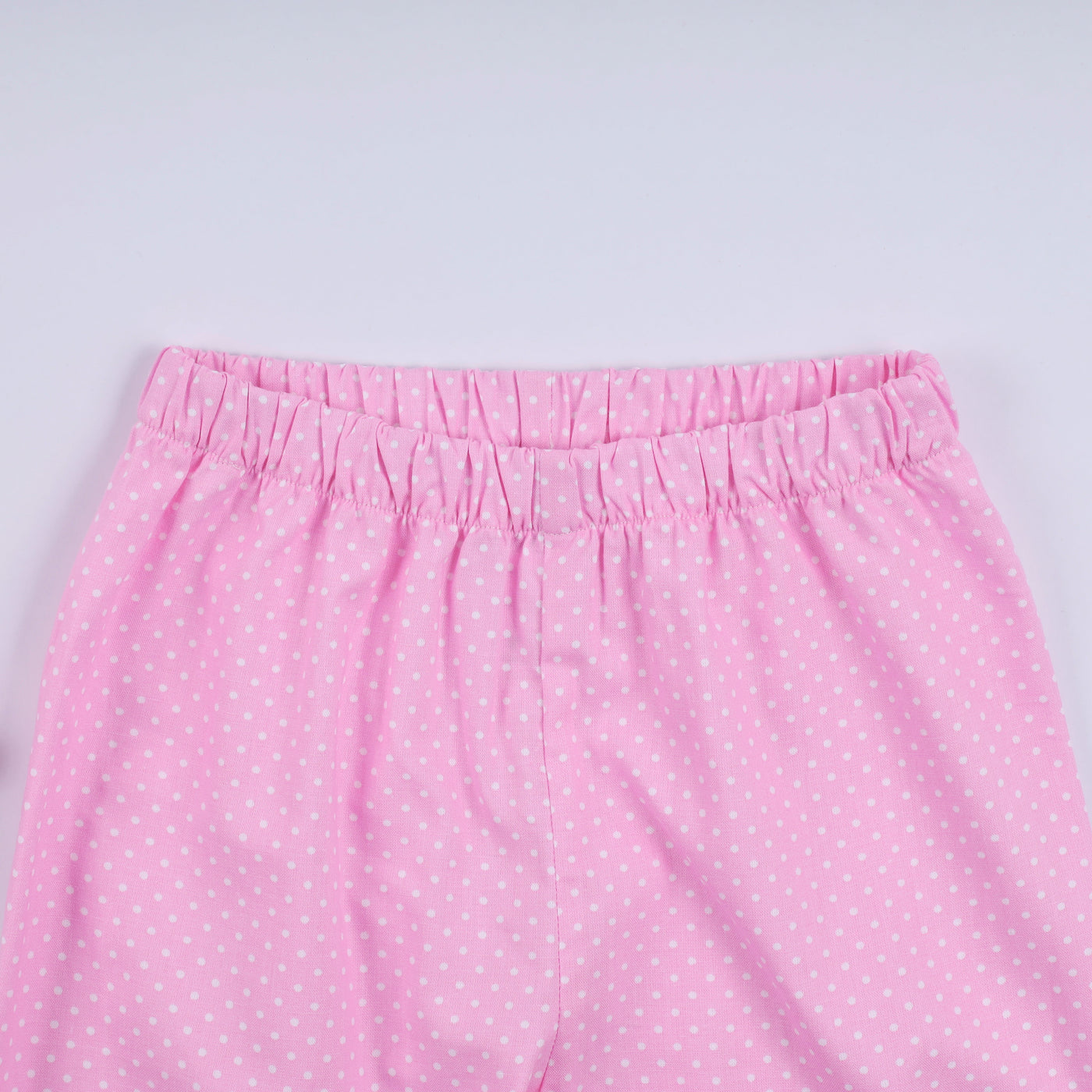 Pink character hand smocked dot ruffle pants set