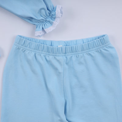 Blue nativity hand smocked ruffle pants set