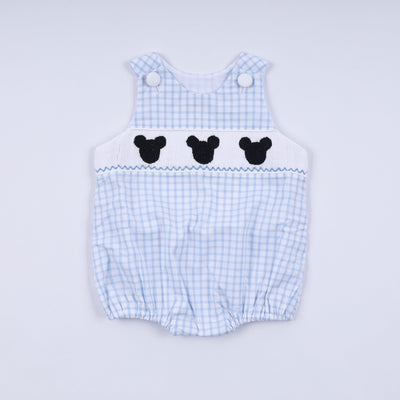 Blue character hand smocked gingham bubble