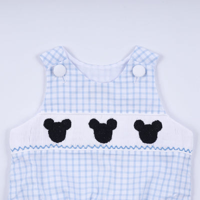 Blue character hand smocked gingham bubble