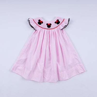 Red character hand smocked plaid ruffle dress