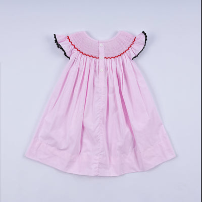 Red character hand smocked plaid ruffle dress