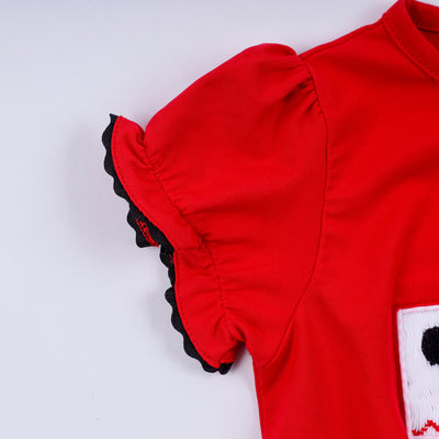 Red character hand smocked bubble