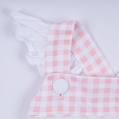 Pink character hand smocked gingham ruffle dress