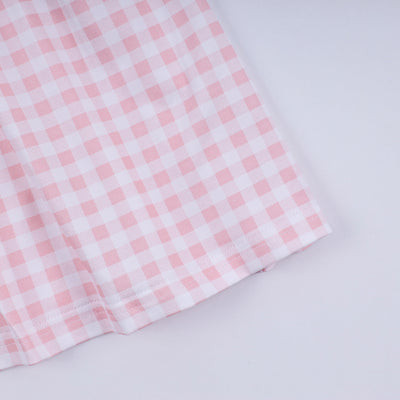 Pink character hand smocked gingham ruffle dress