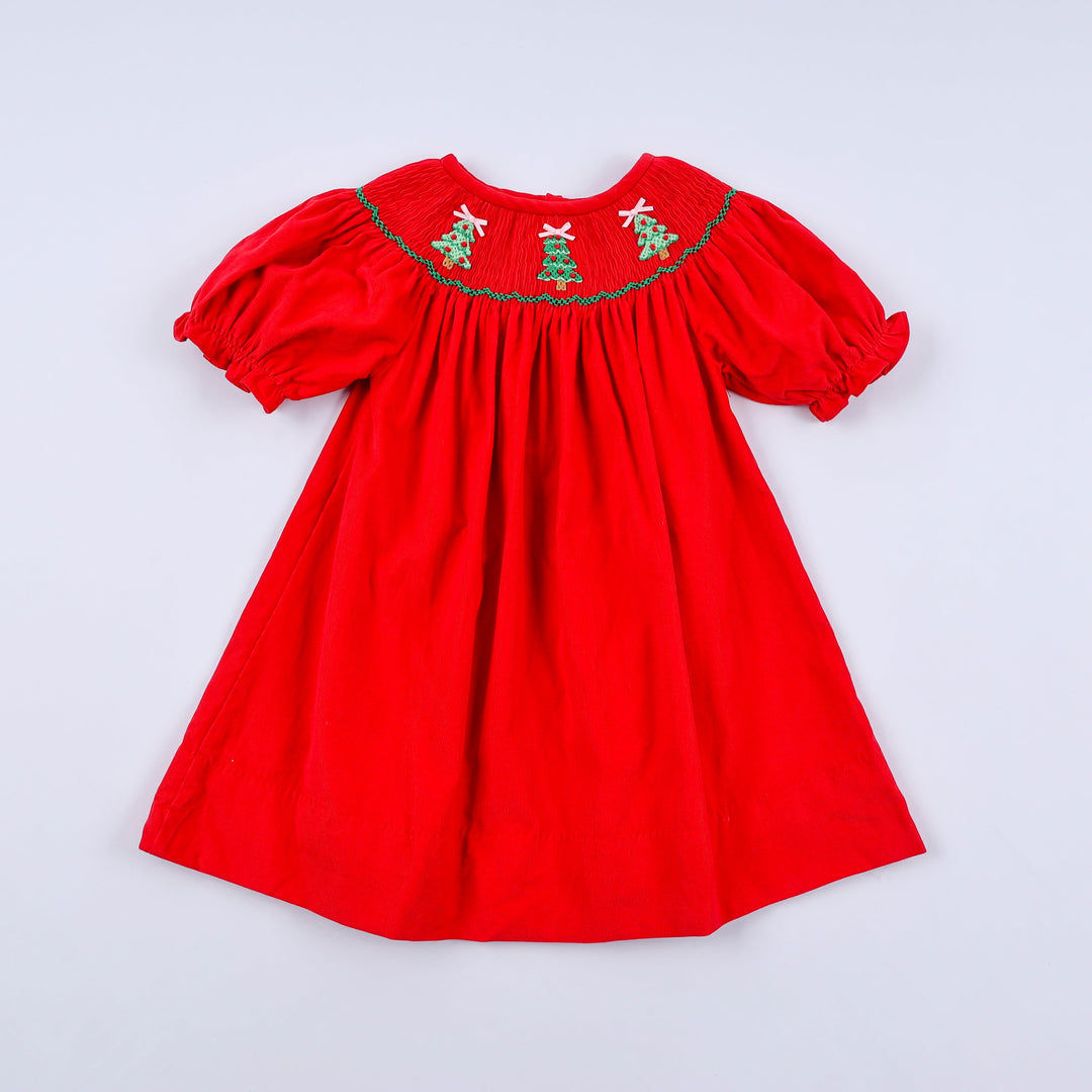 Red christmas tree hand smocked dress 12 Months