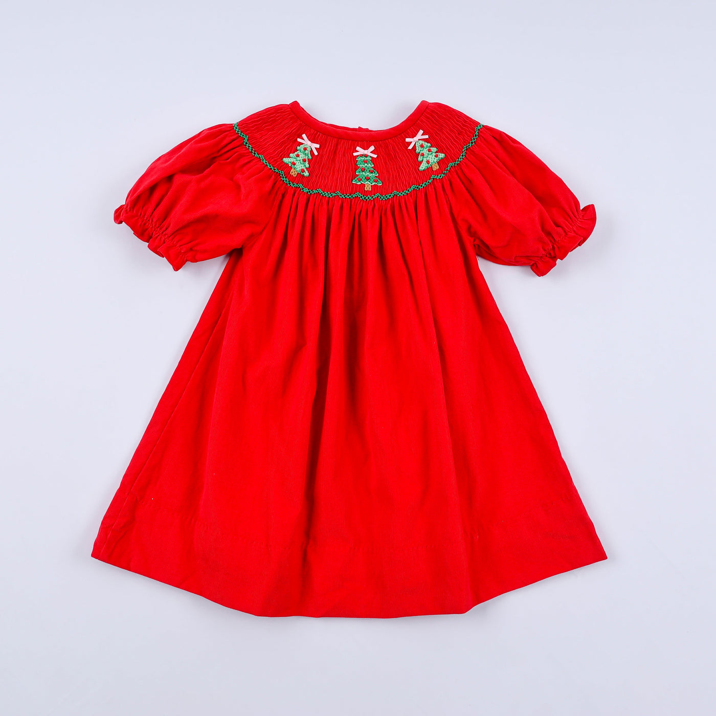 Red christmas tree hand smocked dress